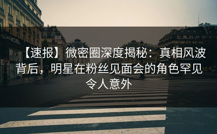 【速报】微密圈深度揭秘：真相风波背后，明星在粉丝见面会的角色罕见令人意外
